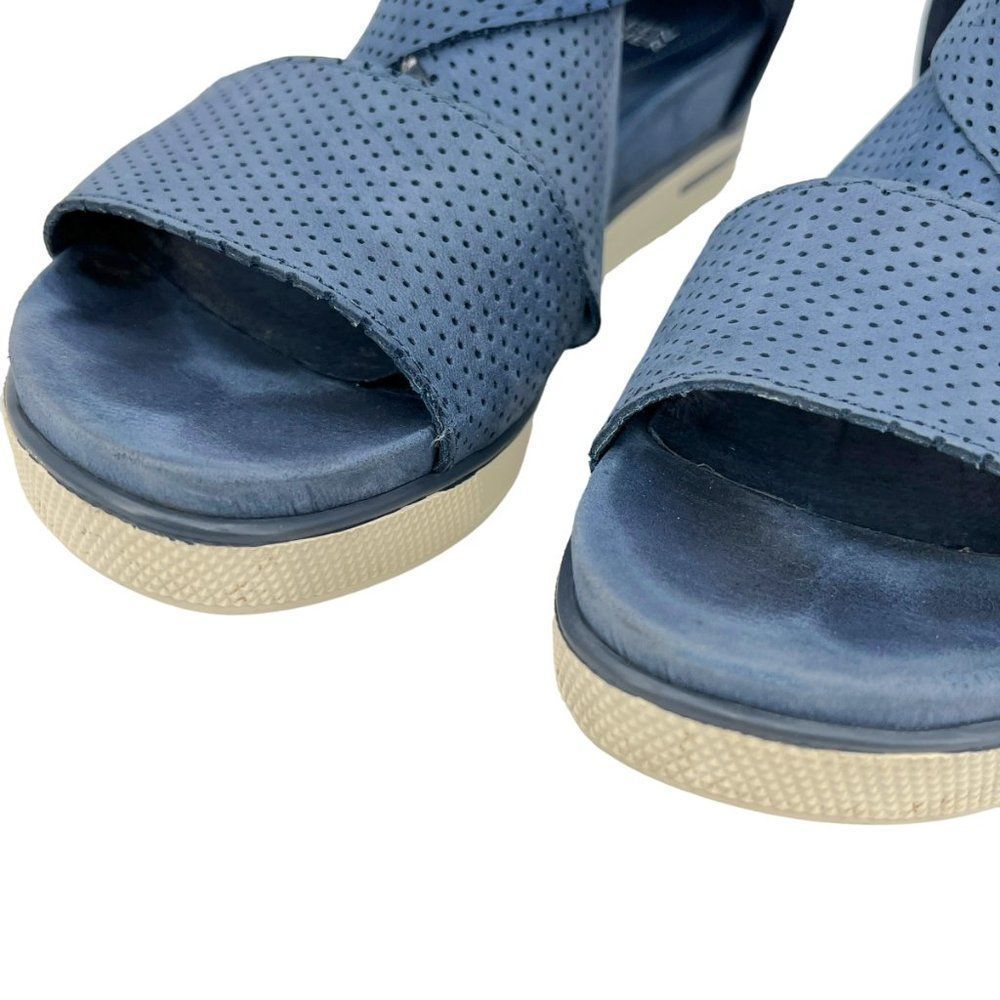 Eileen Fisher Blue Perforated Wedge Sandals - Picture 4 of 10